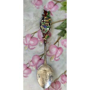 Vintage 50s Fort Francis Canada Sterling Silver Souvenir Spoon Enamel handle